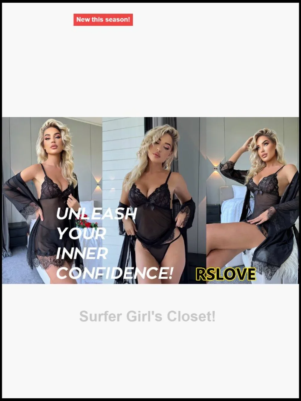 Women's 3 Piece Lingerie Set Babydoll Mesh Lace Robe Thong